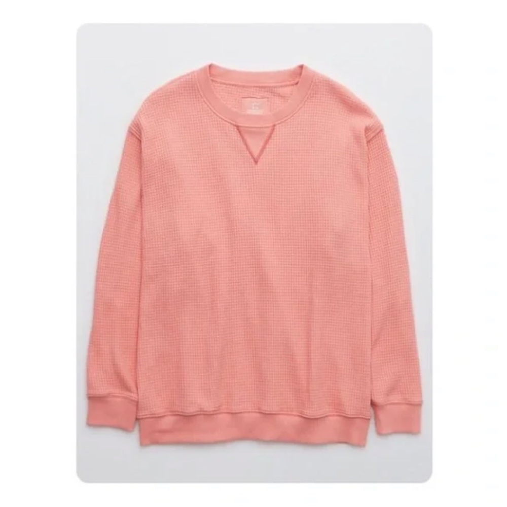Aerie Waffle Knit Crew Neck Pink Size L
